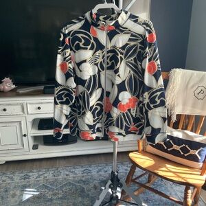 Chico’s Additions Floral Zip-Front Jacket - Black, White & Red